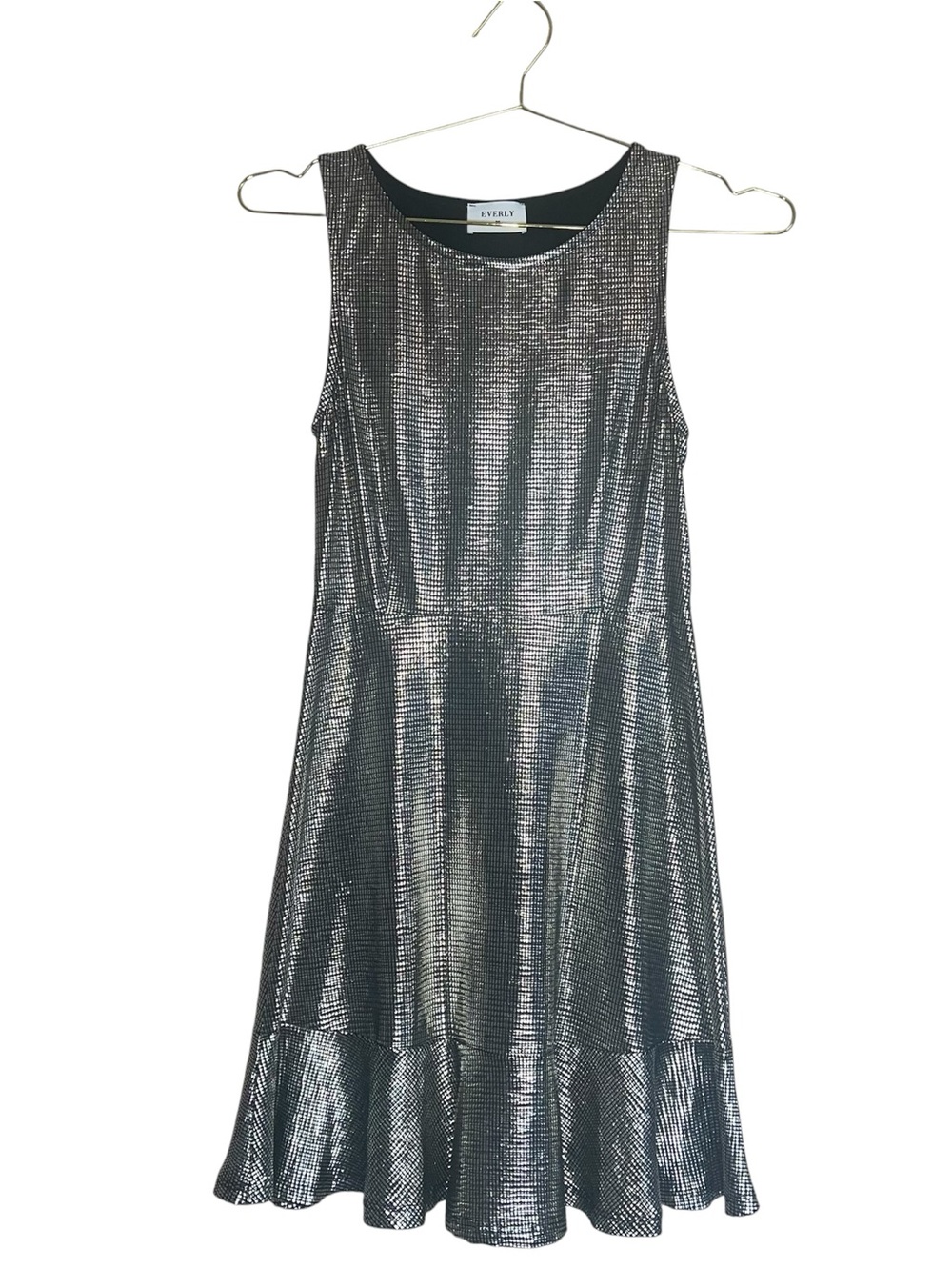 Everly Gold Metallic Textured Sleeveless Ruffled Hem Mini Dress Sz S